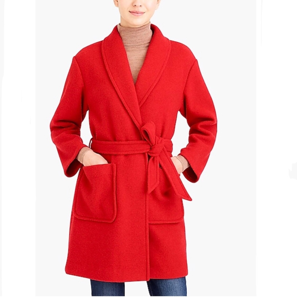 J.Crew Red Belted Wrap Coat Medium